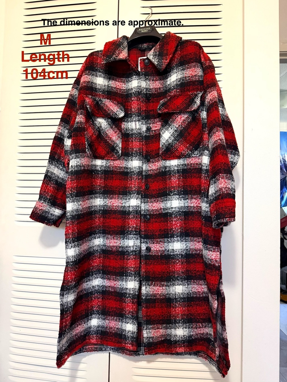 Zara Red Black White Plaid Long Shirt Coat
